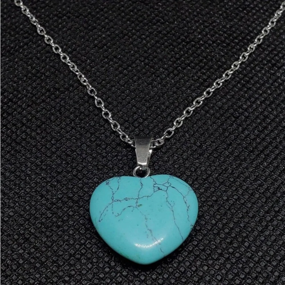 New S925 Sterling Silver Handmade Natural Polished Turquoise Stone 18” Necklace
